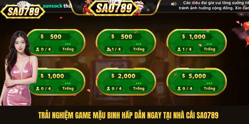 Trải nghiệm game Mậu Binh hấp dẫn ngay tại nhà cái Sao789